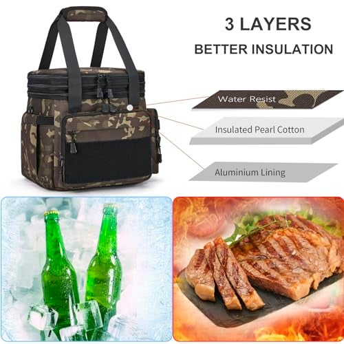 Gafetrey Tactical Lunch Box for Men, Insulated Bag Adult, Thermal Lunchbox Leakproof Waterproof Cooler Bag, Dual Compartment tote, Large Pail Work Office Camping Travel(Black Camo) - Image 5