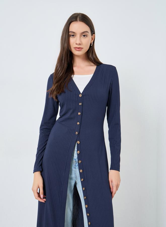 Take Two Navy Blue Knitted Cardigan with Button Placket - Image 2