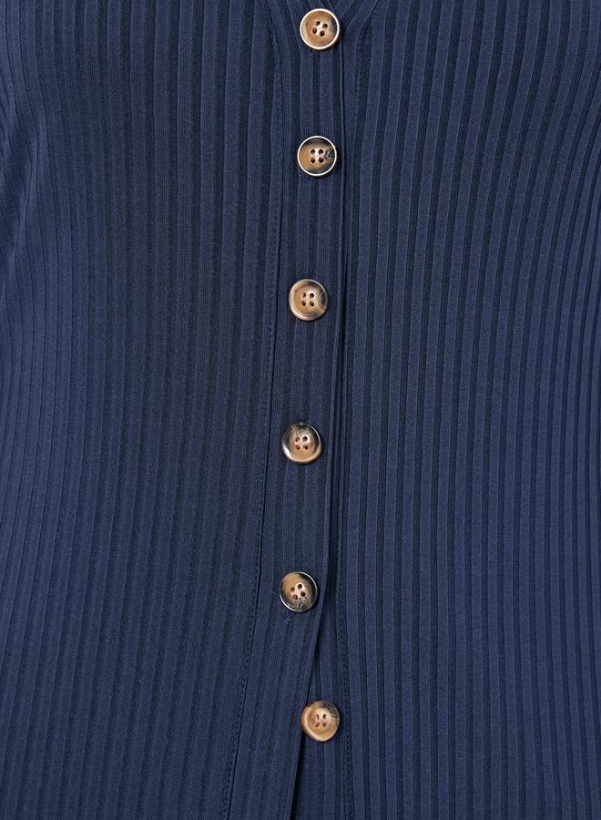 Take Two Navy Blue Knitted Cardigan with Button Placket - Image 4