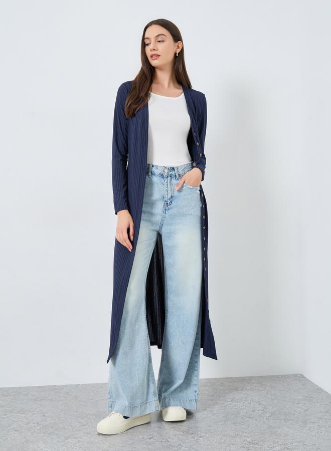 Take Two Navy Blue Knitted Cardigan with Button Placket - Image 3