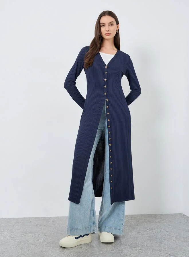 تايك تو كارديغان محبوك كحلي بأزرار أمامية