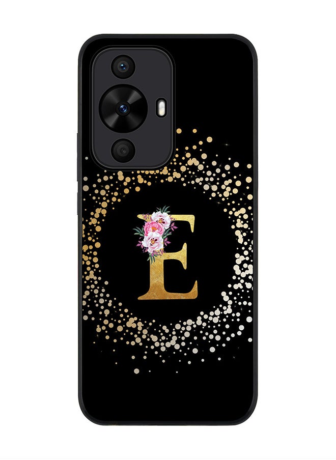 Stylizedd Rugged Black edge case for Huawei nova 12s / Huawei nova 11/ Huawei nova 12 Lite 4G,Custom Monogram Initial Letter Floral Pattern Alphabet - E (Black)  - Image 1
