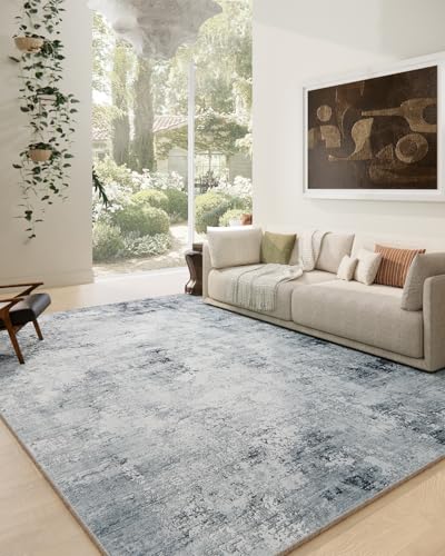 palohom Washable Living Room Area Rugs: 9'x12' Large Rug Stain Resistant Distressed Abstract Rug Non Slip Low Pile Faux Wool Soft Area Rug for Bedroom Bedside Indoor Kids Playroom Dorm Nursery Dining Room - Image 1