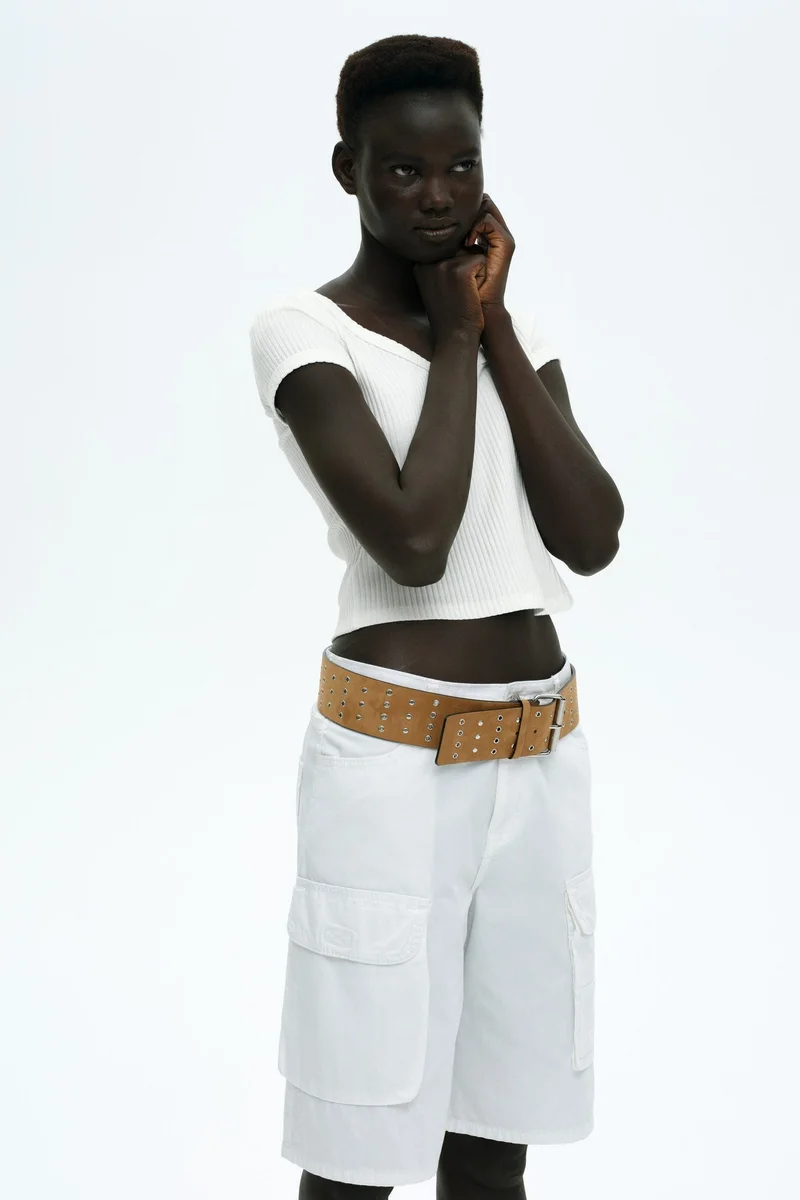 H&M Picot-trimmed ribbed T-shirt