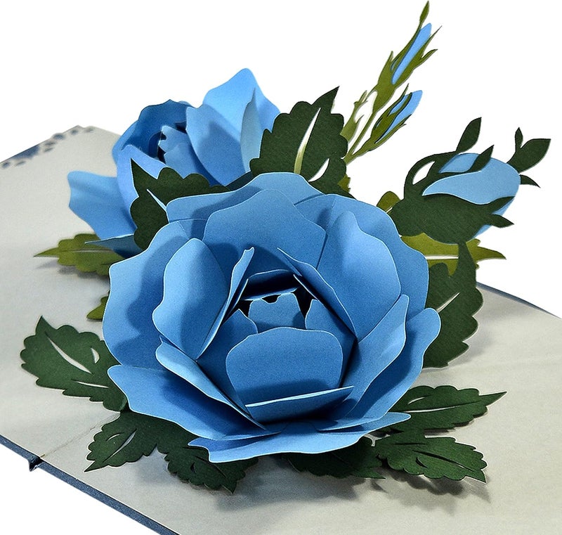 كت بوب أب. كوم بطاقات عيد ميلاد بالورود الزرقاء للنساء CUTPOPUP، بطاقة عيد الأم المنبثقة، هدايا زهور ثلاثية الأبعاد لها، الزوجة، الأم، الابنة، الأخت، الجدة، عيد الأم، عيد الحب، ذكرى سنوية US8-FL089-UK - Image 1