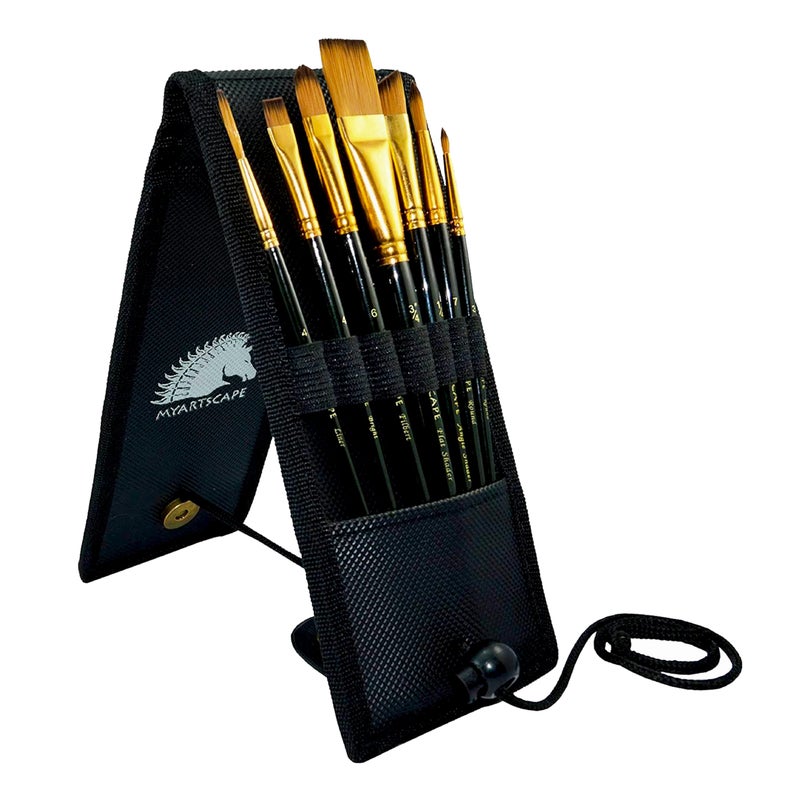 MyArtscape Pocket Paint Brush Set 7 Artists Paintbrushes for Watercolor Acrylic and Oil Painting Set 1 Quality Art Supplies