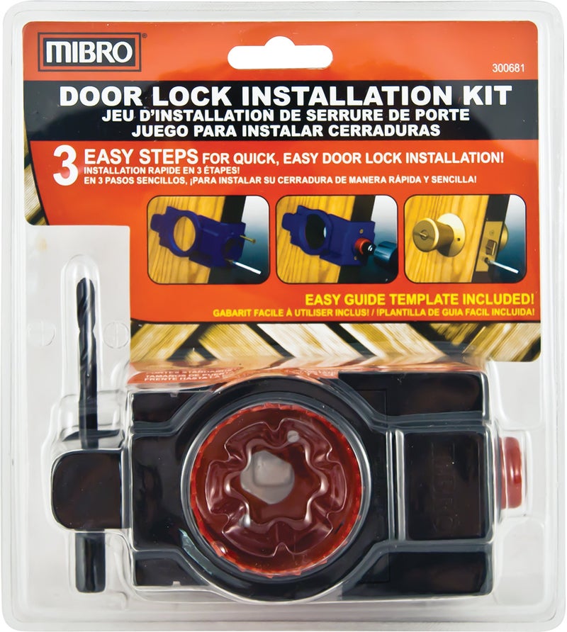 MIBRO 300681 Door Lock and Deadbolt Installation Kit Made of Carbon Steel and Designed for Wood Doors Black