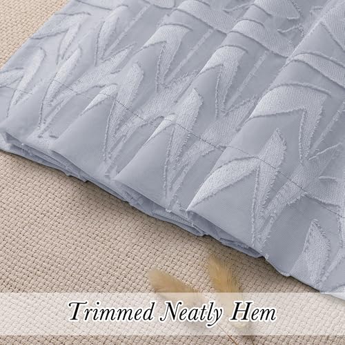 Lecloud Leia Sheer Light Grey Window Curtains for Kitchen 14 Inch Length 2 PCS, Dual Rod Pockets Window Living Room Curtain Valance, Jacquard Clip Textured Leaf Short Bedroom Drapes, 40 W x 14 L - Image 4