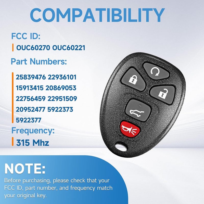 LYFUCESS Key Fob Replacement Fits for Chevy Traverse 2007-2016 Tahoe Suburban 2007-2014 GMC Yukon XL 2007-2013 Acadia 2007-2016 Buick Enclave 2007-2017 Cadillac Escalade 2007-2010 Keyless Entry Remote - Image 3
