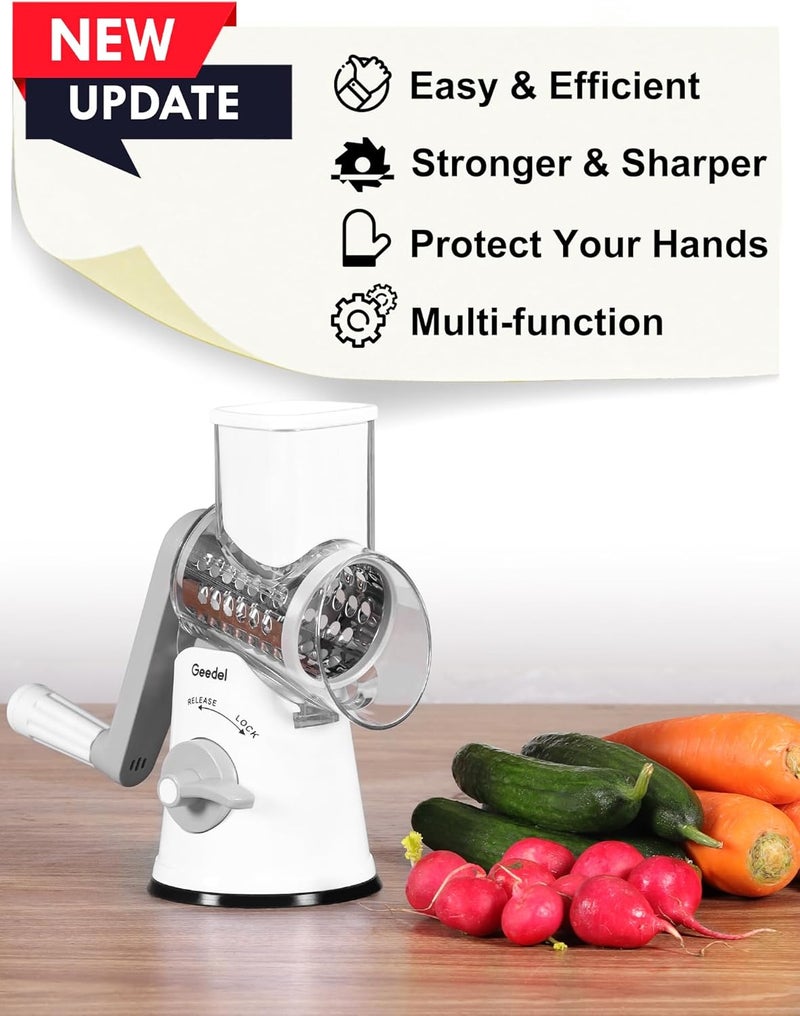 Geedel Cheese Grater, Grater for Vegetables with 5 Drum Blades, Vegetable Cutter for Cheese, Ice, Cucumbers, Carrots, Nuts, etc., Slushy Maker Ice Crusher Drum Grater Faster and Easy Cutting (White) - Image 5