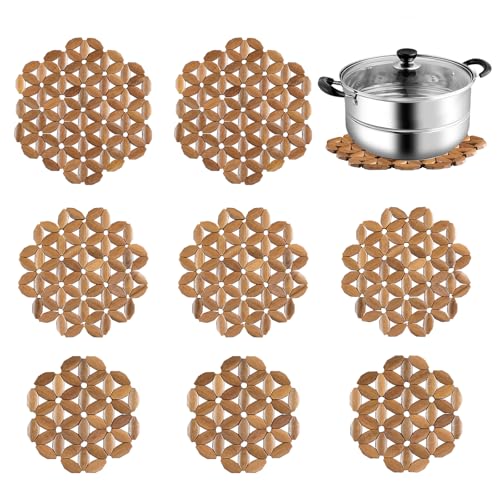 Dovesail 9 Pack Bamboo Trivet Mat for Hot Dishes, 6.5/8.3/10 Inch Heat Resistant Hot Pads Trivets, Hot Pad to Protect Your Table and Countertop, Hot Tea Pot Coaster for Coffee Pot - Image 1