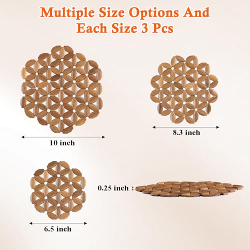 Dovesail 9 Pack Bamboo Trivet Mat for Hot Dishes, 6.5/8.3/10 Inch Heat Resistant Hot Pads Trivets, Hot Pad to Protect Your Table and Countertop, Hot Tea Pot Coaster for Coffee Pot - Image 3