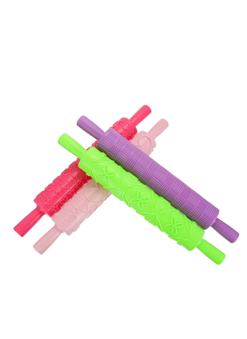 Excefore - Colourful Cake Decorating Embossed Rolling Pins, 4 Pcs Dough Decorating Roller for Pastry, Textured Non-Stick Designs and Patterned,  for Fondant, Pie Crust, Cookie, Pastry, Dough - Image 1