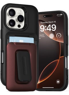 VRS Design D-Wallet Orb iPhone 16 PRO Case Cover Wallet [3 Card] Credit Holder Slot [Semi Automatic] Built-in [Kickstand] - Metallic Red  - Image 1