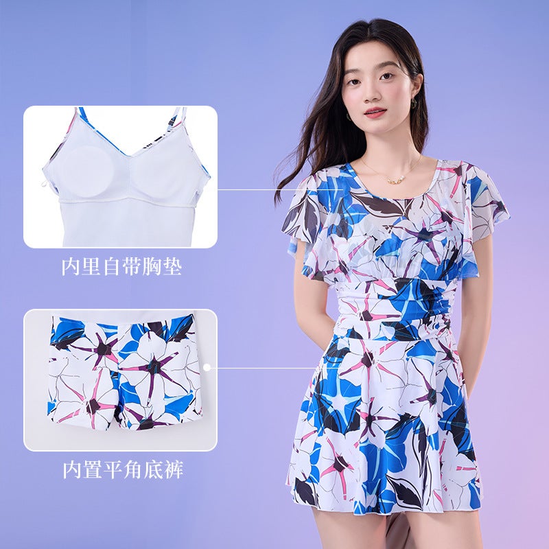 New Women'S Swimwear Personalized Printed Flying Edge Loose Belly-Covering Boxer Swim Shorts One-Piece Skirt Slimming Swimsuit - Image 4