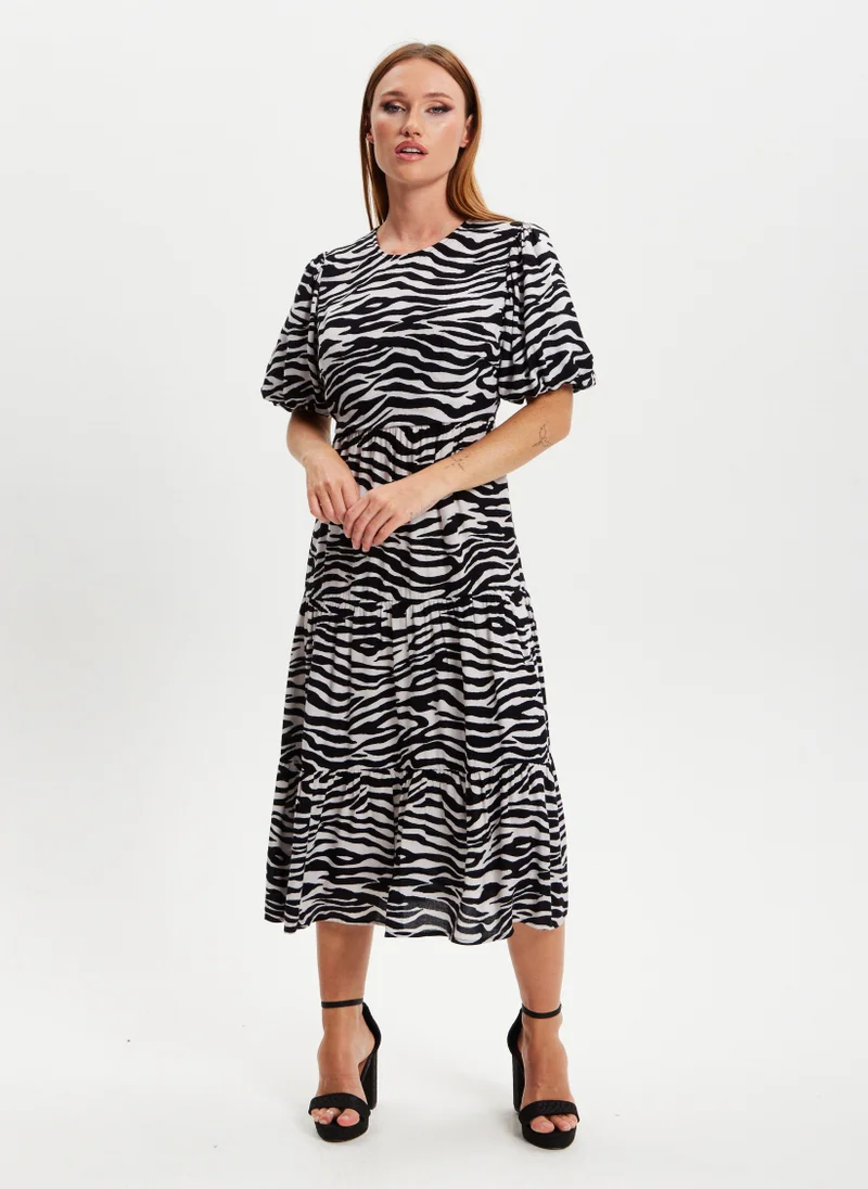 Liquorish ZEBRA PRINTED OPEN BACK VISCOSE DRESS