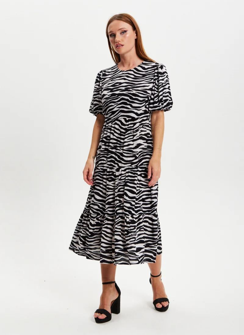 Liquorish ZEBRA PRINTED OPEN BACK VISCOSE DRESS