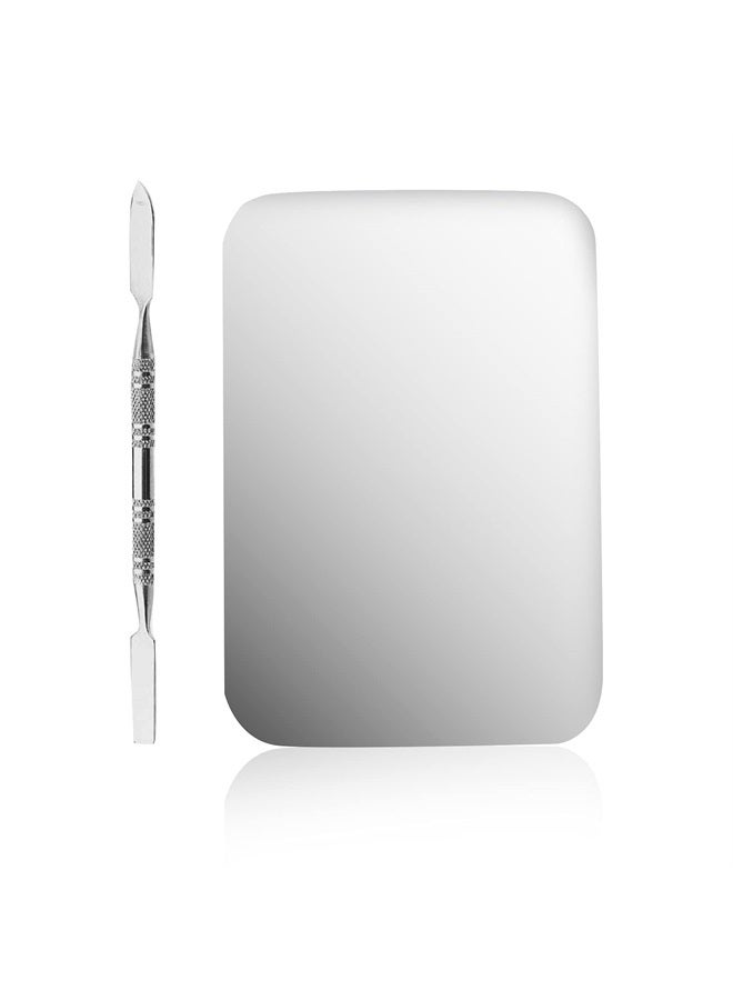 Sonew Small Stainless Steel Cosmetic Makeup Palette Spatula Rec Shape Mixing Plate Tool