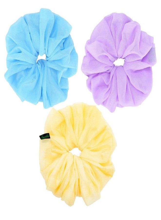 ARENDELLE Pack of 3 Shinny Organza Cloud Scrunchies in Pastel Blue, Pink and Yellow - Image 1