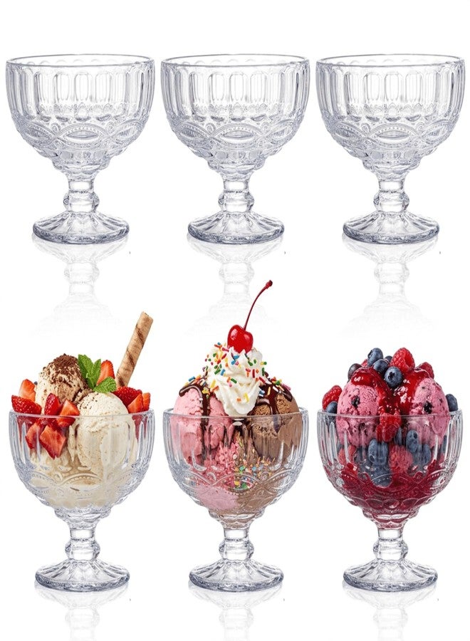 Youeon 6 Pack Vintage Embossed Glass Dessert Cups, 12oz Footed Sundae Glasses for Ice Cream, Parfait, Trifle, Fruit, Yogurt, Clear Glass Dessert Bowls for Party Serving - Image 1
