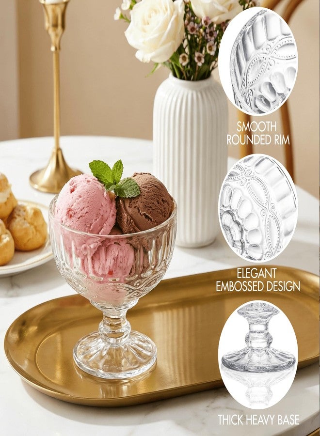 Youeon 6 Pack Vintage Embossed Glass Dessert Cups, 12oz Footed Sundae Glasses for Ice Cream, Parfait, Trifle, Fruit, Yogurt, Clear Glass Dessert Bowls for Party Serving - Image 3