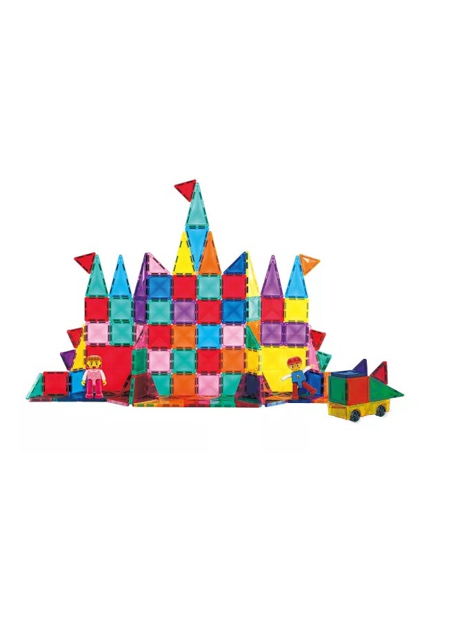 PicassoTiles بلاط بيكاسو المغناطيسي ميني الماس مع 2 شخصية + شاحنة سيارة 120 قطعة | بلاط مغناطيسي | كتل بناء | مجموعة ألعاب تعليمية | مجموعة بناء لتطوير عقل الطفل - Image 2