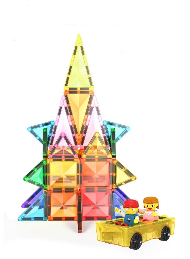 PicassoTiles بلاط بيكاسو المغناطيسي ميني الماس مع 2 شخصية + شاحنة سيارة 120 قطعة | بلاط مغناطيسي | كتل بناء | مجموعة ألعاب تعليمية | مجموعة بناء لتطوير عقل الطفل - Image 3