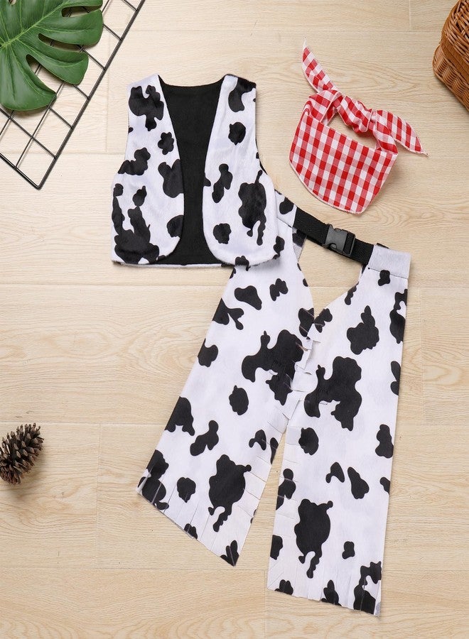 OBEEII زي رعاة البقر للأطفال الرضع الأولاد مع سترة فرو صناعي + بنطال + رباط رأس زي رعاة البقر للفتيات الصغيرات لعيد الهالوين ملابسي الأولى لعيد الهالوين لحفلة عيد الميلاد الأبيض والأسود 12-18 شهرًا - Image 5