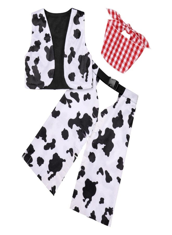 OBEEII زي رعاة البقر للأطفال الرضع الأولاد مع سترة فرو صناعي + بنطال + رباط رأس زي رعاة البقر للفتيات الصغيرات لعيد الهالوين ملابسي الأولى لعيد الهالوين لحفلة عيد الميلاد الأبيض والأسود 12-18 شهرًا - Image 1