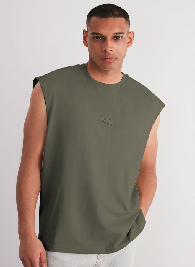 trendyol Oversize/Wide Cut Zero Sleeve with Raised Text Printed Label T-Shirt/Undershirt  - Image 3