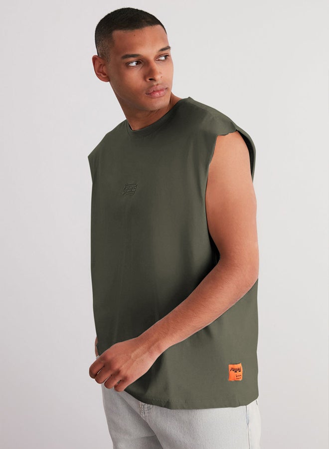 trendyol Oversize/Wide Cut Zero Sleeve with Raised Text Printed Label T-Shirt/Undershirt  - Image 1