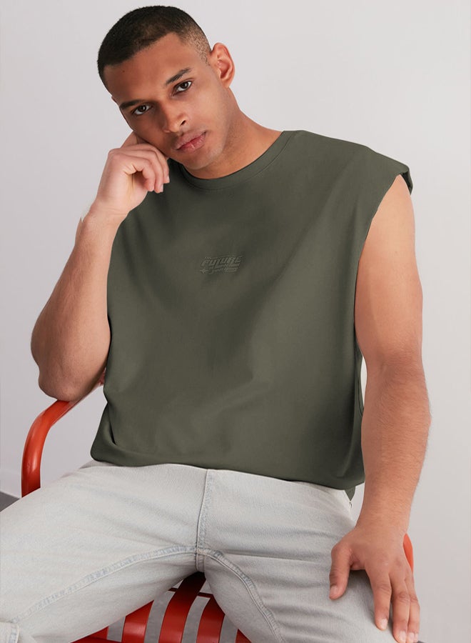 trendyol Oversize/Wide Cut Zero Sleeve with Raised Text Printed Label T-Shirt/Undershirt  - Image 2