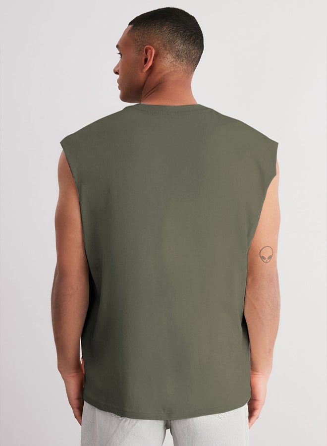 trendyol Oversize/Wide Cut Zero Sleeve with Raised Text Printed Label T-Shirt/Undershirt  - Image 5
