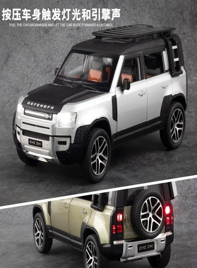 FEXXA 🏎️ Exclusive Alloy Metal Pull Back Die-cast Car Model with Sound Light Mini Auto Toy for Kids Metal Model Toy Car with Sound and Light (1.24 Scale Land Rover Defender-Silver) - Image 5
