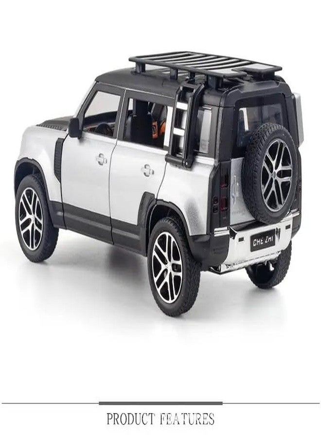 FEXXA 🏎️ Exclusive Alloy Metal Pull Back Die-cast Car Model with Sound Light Mini Auto Toy for Kids Metal Model Toy Car with Sound and Light (1.24 Scale Land Rover Defender-Silver) - Image 2