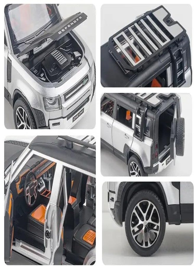 FEXXA 🏎️ Exclusive Alloy Metal Pull Back Die-cast Car Model with Sound Light Mini Auto Toy for Kids Metal Model Toy Car with Sound and Light (1.24 Scale Land Rover Defender-Silver) - Image 4