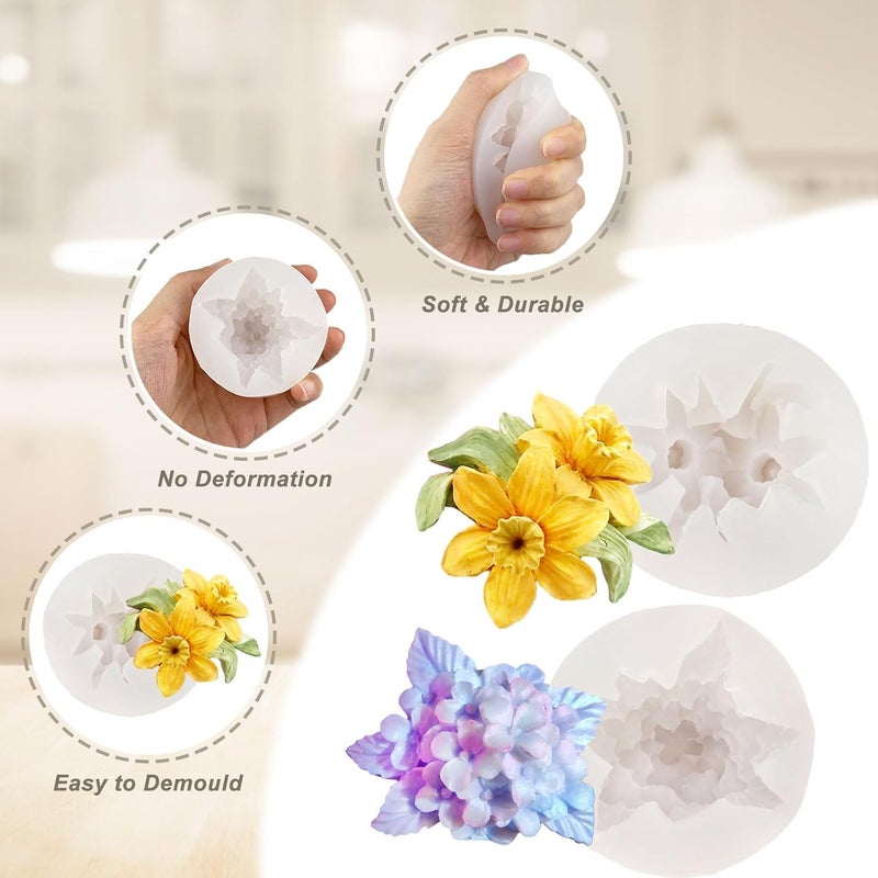Skytail 2 Pack Silicone Flower Candle Molds 3D Lily Lilac Flowers for Candle Making wax Waxmelts Aromatherapy Scented Home Decor Candles Resin Casting Soy Wax Handmade Soap Crafts Fondant Cake Decoration - Image 5