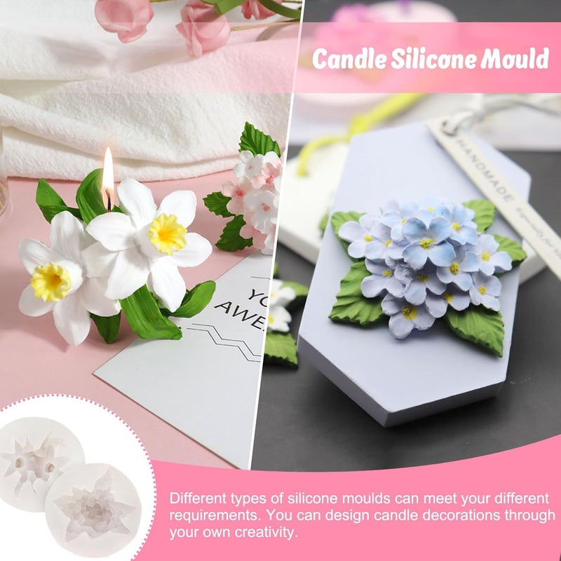 Skytail 2 Pack Silicone Flower Candle Molds 3D Lily Lilac Flowers for Candle Making wax Waxmelts Aromatherapy Scented Home Decor Candles Resin Casting Soy Wax Handmade Soap Crafts Fondant Cake Decoration - Image 3