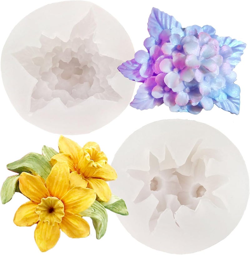 Skytail 2 Pack Silicone Flower Candle Molds 3D Lily Lilac Flowers for Candle Making wax Waxmelts Aromatherapy Scented Home Decor Candles Resin Casting Soy Wax Handmade Soap Crafts Fondant Cake Decoration - Image 1