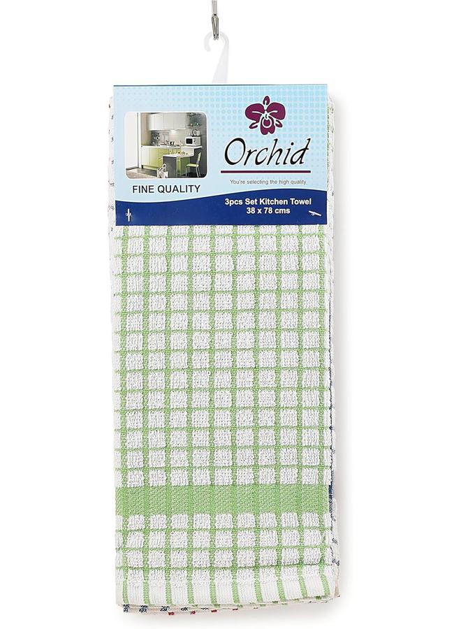 أوركيد طقم مكون من 3 مناشف مطبخ بنقشة مربعات صغيرة بمقاس 38*78 سم - Image 1