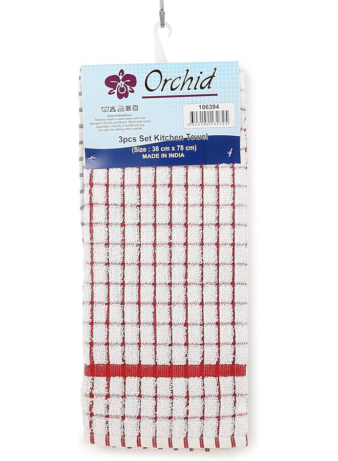 أوركيد طقم مكون من 3 مناشف مطبخ بنقشة مربعات صغيرة بمقاس 38*78 سم - Image 2