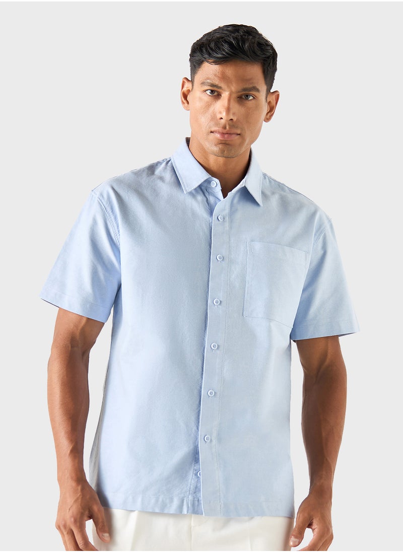 Iconic Iconic Solid Shirt with Short Sleeves and Pocket  - Image 1