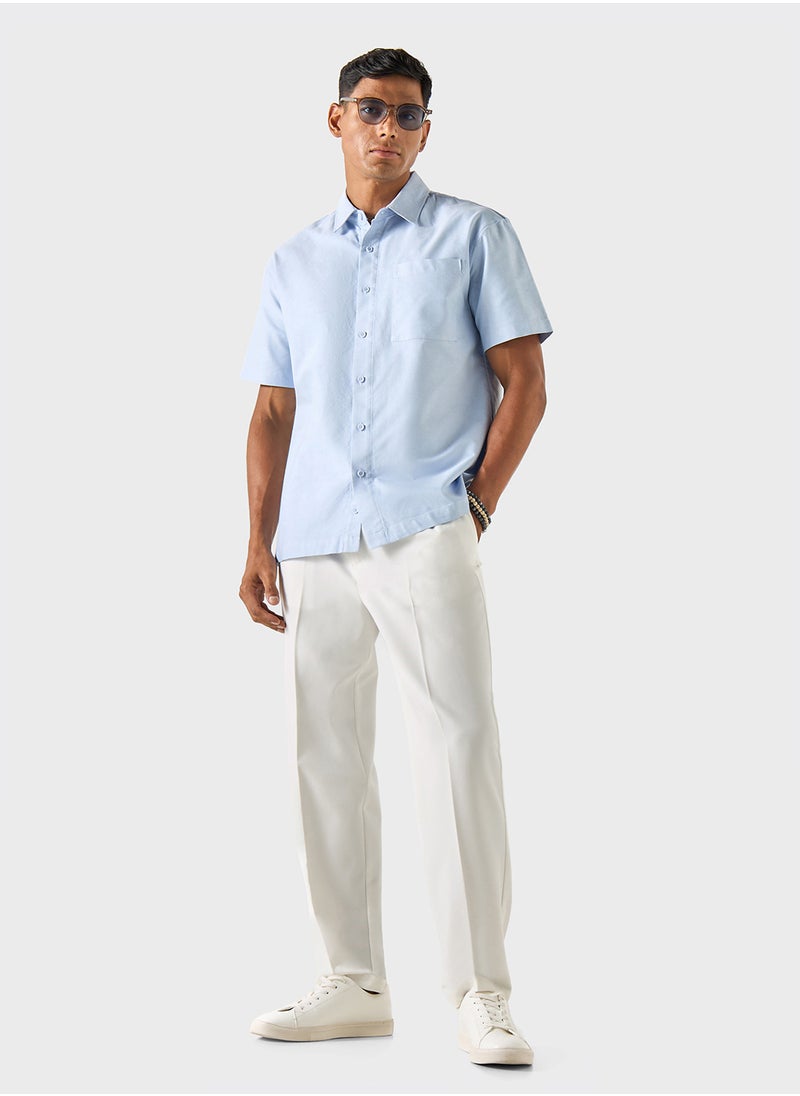 Iconic Iconic Solid Shirt with Short Sleeves and Pocket  - Image 4