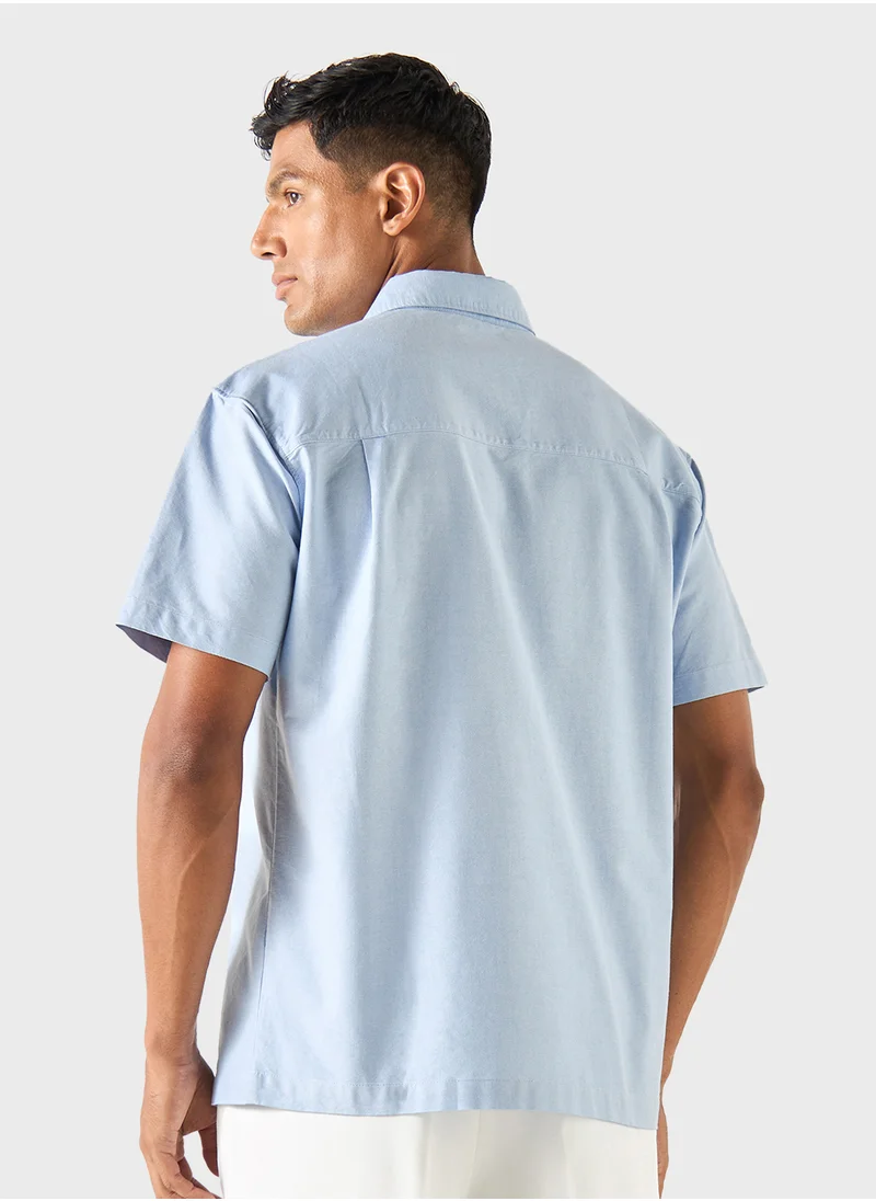 ايكونيك Iconic Solid Shirt with Short Sleeves and Pocket