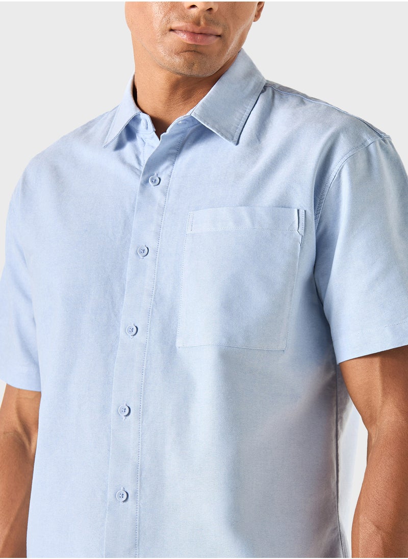 Iconic Iconic Solid Shirt with Short Sleeves and Pocket  - Image 3