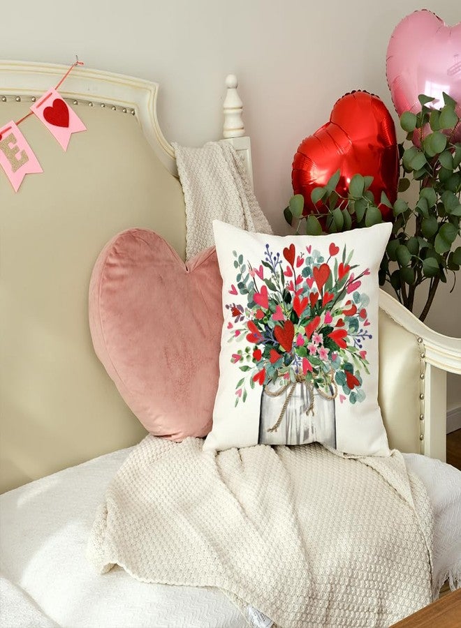 AACORS Valentine's Day Pillow Cover 18X18 Inch Vase Heart Floral Decor Holiday Farmhouse Pillow Case Gifts Decoration for Home Sofa Couch AA300-18 - Image 2