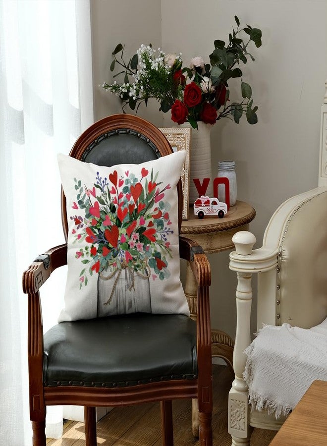 AACORS Valentine's Day Pillow Cover 18X18 Inch Vase Heart Floral Decor Holiday Farmhouse Pillow Case Gifts Decoration for Home Sofa Couch AA300-18 - Image 4