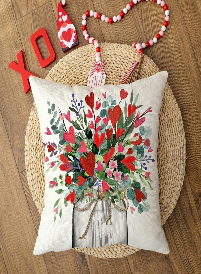 AACORS Valentine's Day Pillow Cover 18X18 Inch Vase Heart Floral Decor Holiday Farmhouse Pillow Case Gifts Decoration for Home Sofa Couch AA300-18 - Image 3
