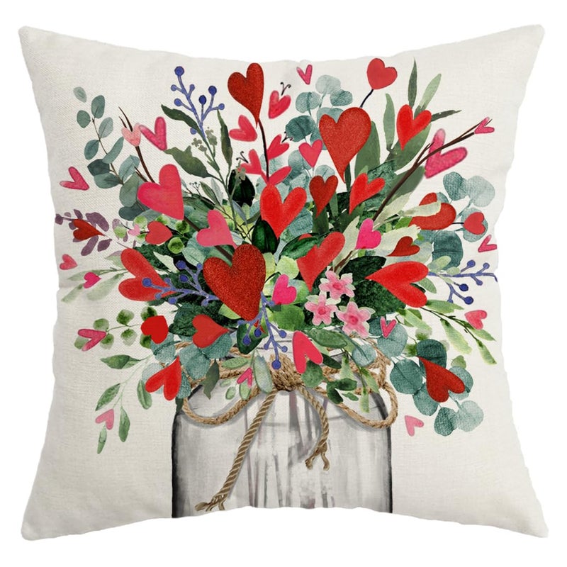 AACORS Valentine's Day Pillow Cover 18X18 Inch Vase Heart Floral Decor Holiday Farmhouse Pillow Case Gifts Decoration for Home Sofa Couch AA300-18 - Image 1