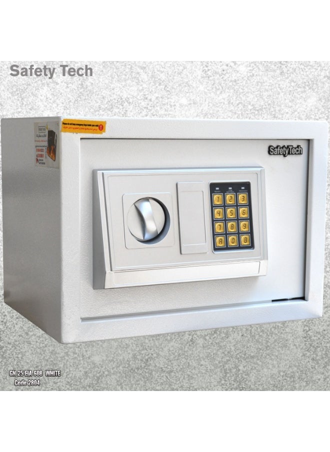 Safety Tech GN25 EIA Digital Safe – Large Size with Dual Emergency Keys & Digital Lock – 25×35×25 cm – 3-Year Warranty- White